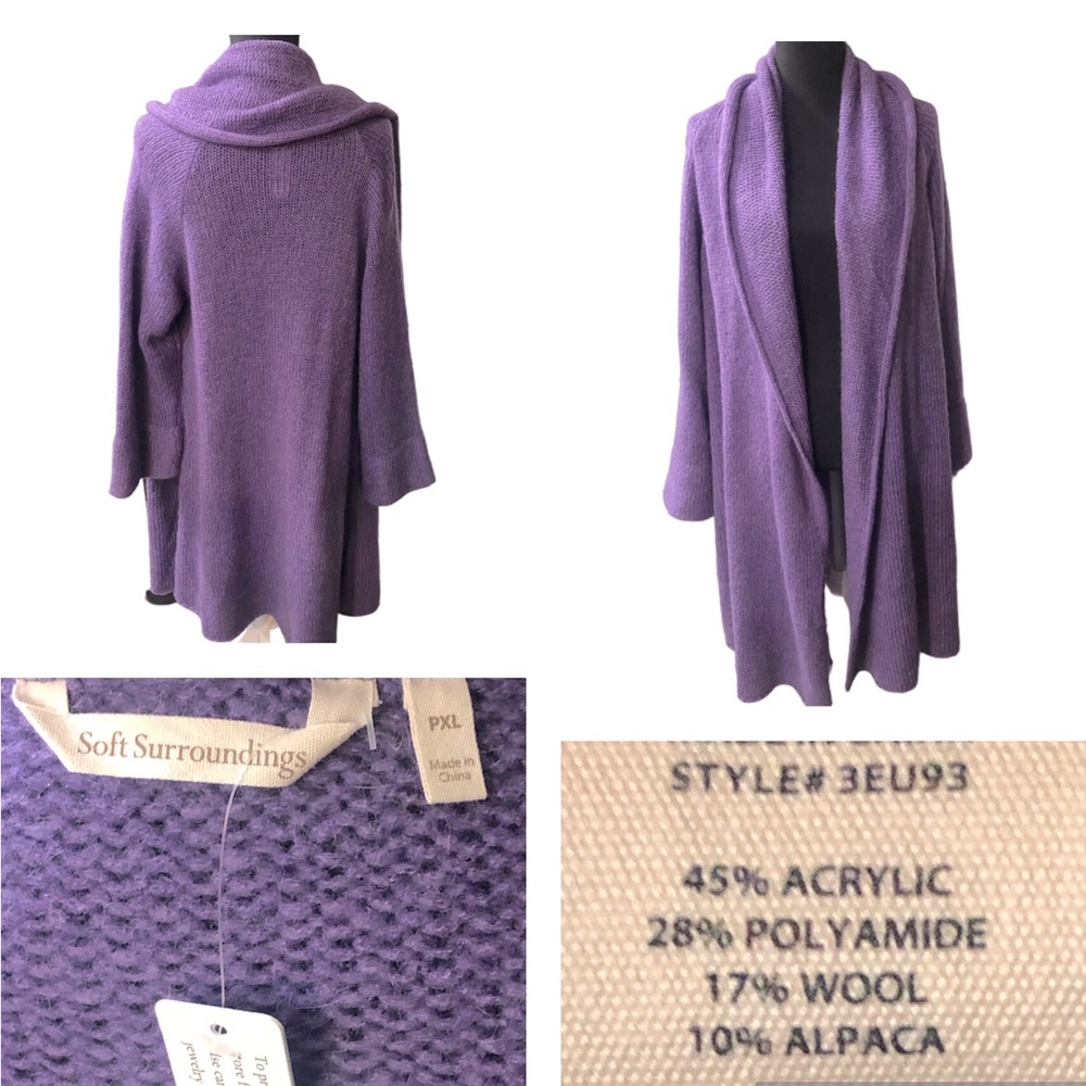 Soft Surroundings Cardigan Sweater Petite XL Purple Wool Alpaca Duster Longline